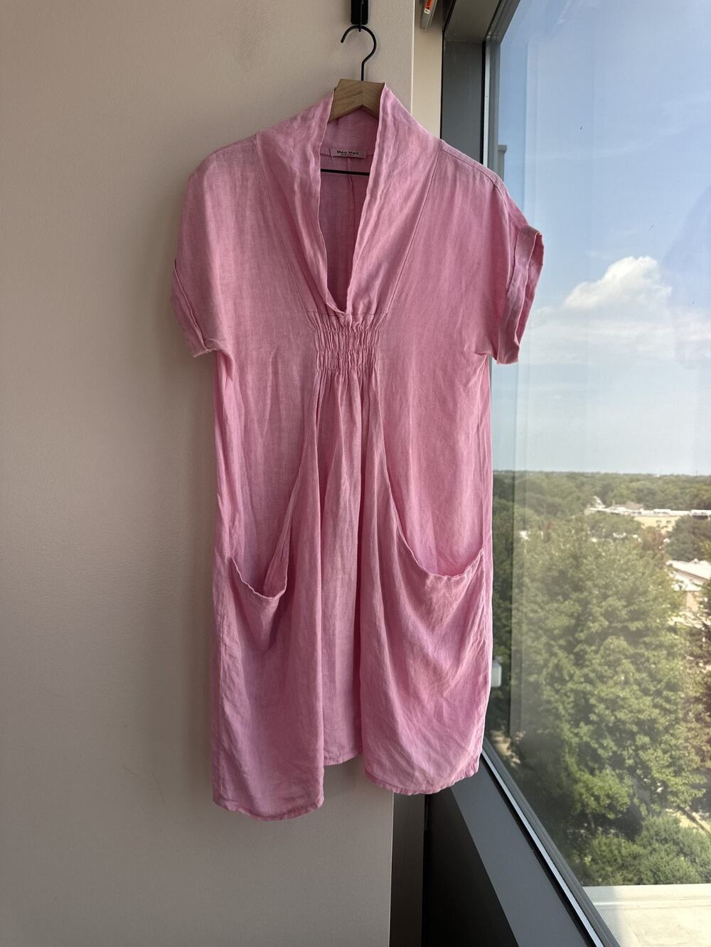 Meo Meli 100% Italian Pink Linen Dress Pockets Made in Italy One Size